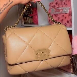 Elegant Tan Quilted Shoulder Bag *NOT AUTH*